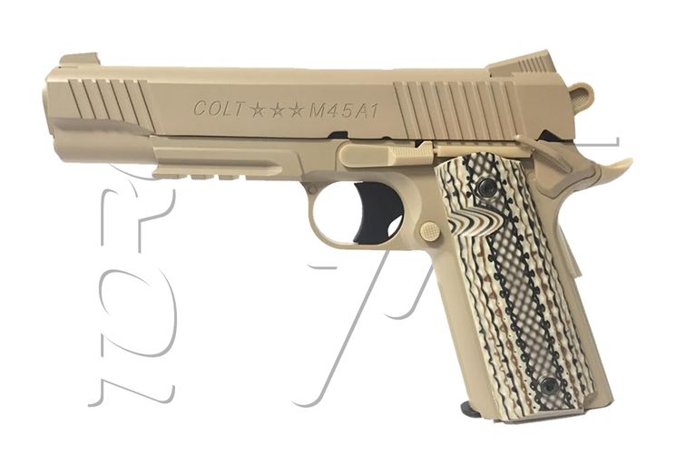 Pistolet COLT 1911 M45A1 RAIL GUN CULASSE FIXE CO2 TAN