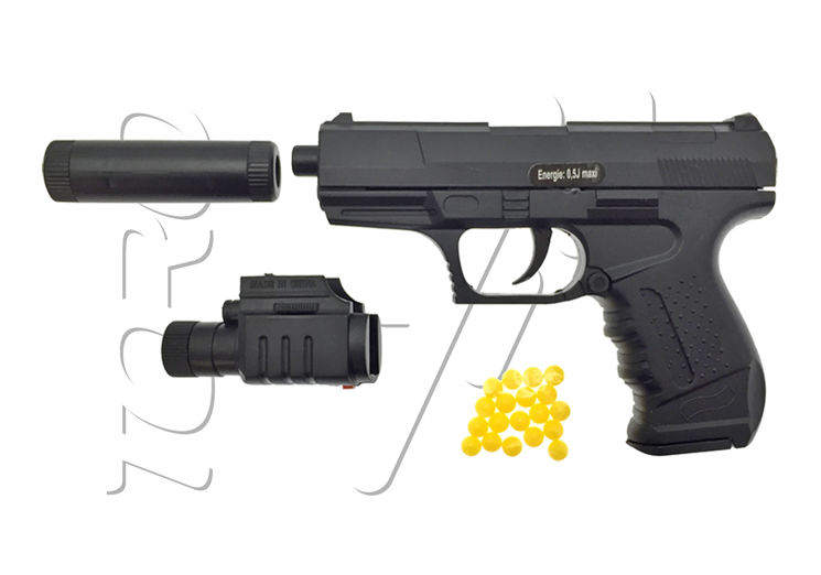 Mini pistolet PP9 SILENCIEUX + LAMPE + LASER SPRING PLAN BETA