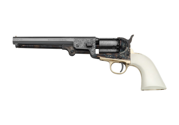 Revolver COLT 1851 NAVY YANK ACIER DELUXE GRAVE CROSSE IVOIRINE Calibre 36 PIETTA (YANDLIG36) EDITION LIMITEE