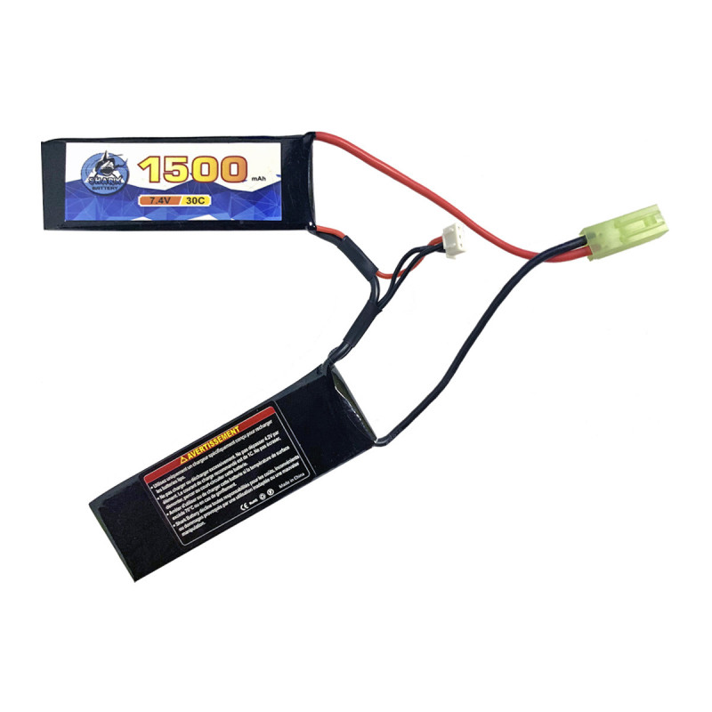 Batterie LIPO 7.4V 1500 mAh 30C 96x29x7mm 2 STICK 83g BURST 60C SHARK