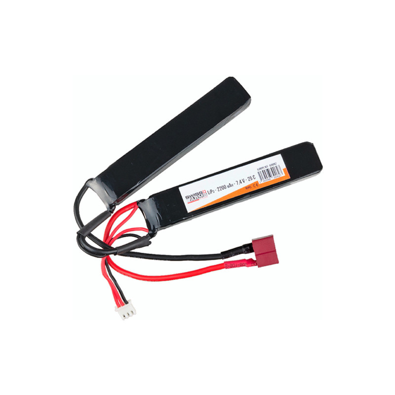 Batterie LIPO 7.4V 2200 mAh 25C 102x20x11mm 2 STICKS T-DEANS SWISS ARMS V2