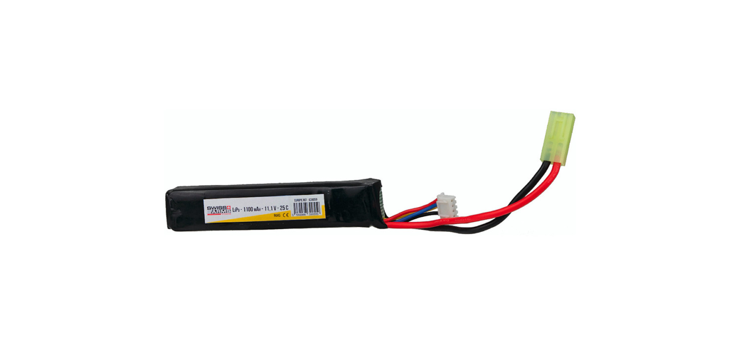 Batterie LIPO 11.1V 1100 mAh 25C 102x20x16mm 1 PACK SWISS ARMS V2 Batterie LIPO 11.1V 1100 mAh 25C 102x20x16mm 1 PACK SWISS ARMS V2