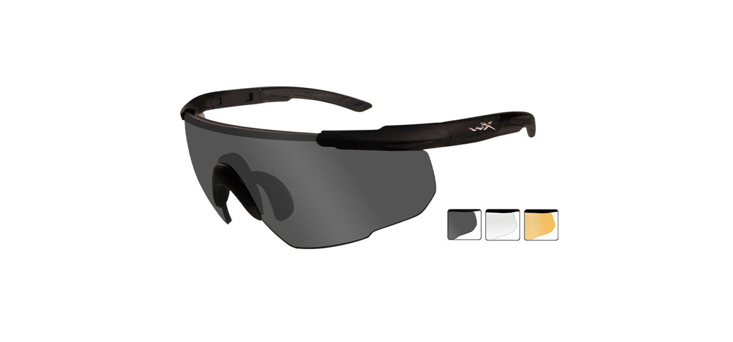 Lunettes de protection BALISTIQUES SABER ADVANCED BLACK 3 ECRANS CLEAR SMOKE ORANGE WILEYX