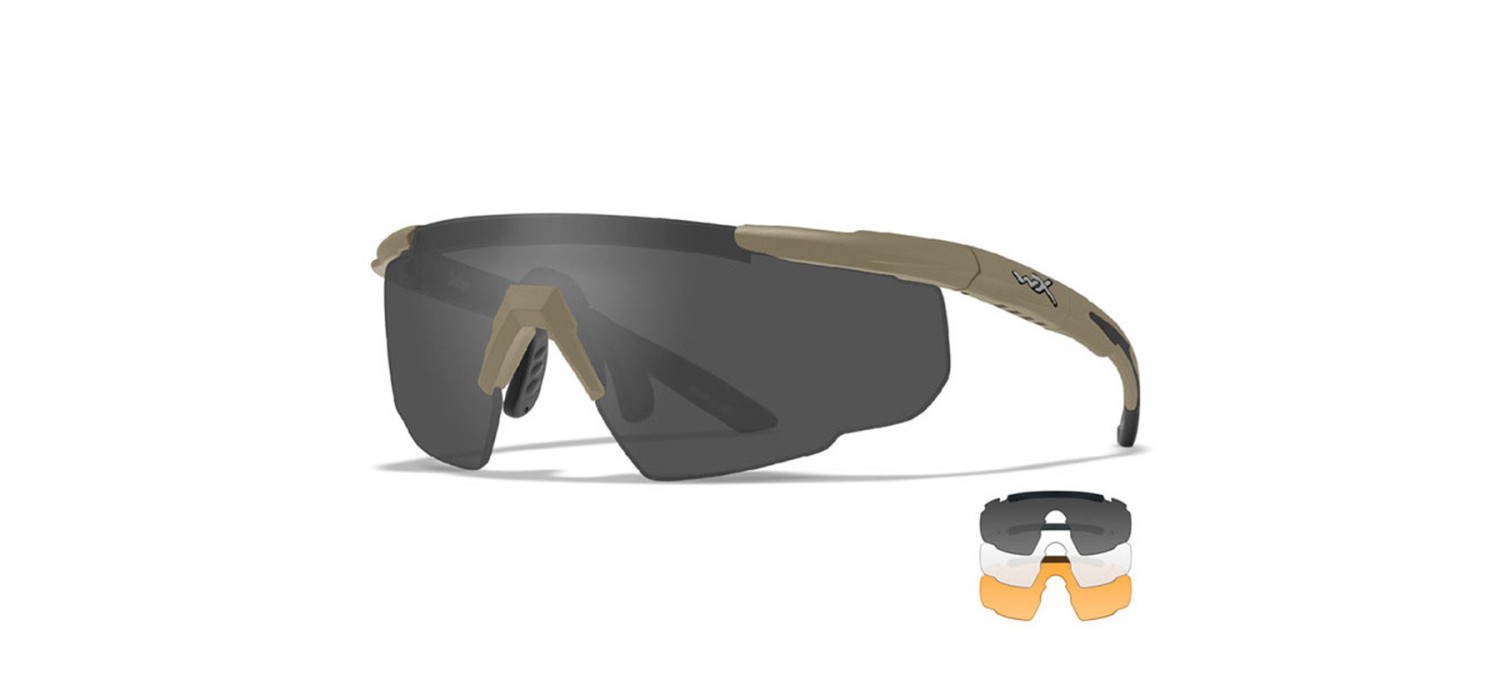 Lunettes de protection BALISTIQUES SABER ADVANCED TAN 3 ECRANS CLEAR SMOKE ORANGE WILEYX