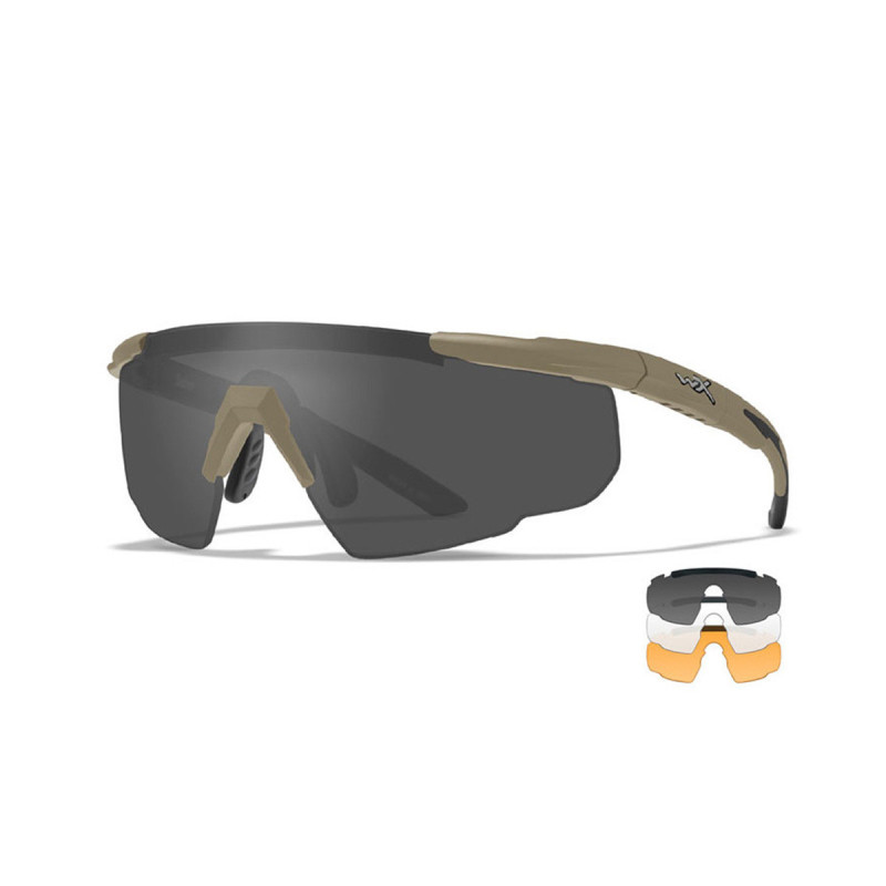 Lunettes de protection BALISTIQUES SABER ADVANCED TAN 3 ECRANS CLEAR SMOKE ORANGE WILEYX