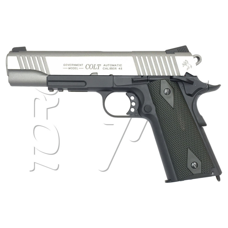 Pistolet COLT 1911 RAIL GUN BLOWBACK CO2 METAL BLACK - SILVER