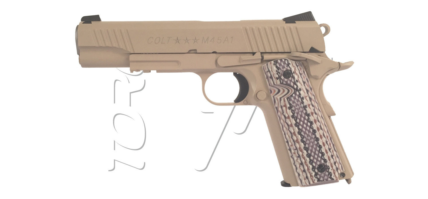 Pistolet COLT 1911 M45A1 RAIL GUN METAL BLOWBLACK CO2 TAN