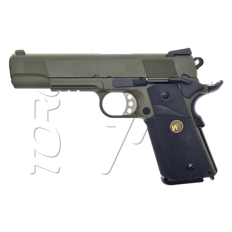 Pistolet COLT 1911 RAILED MEU GRIP BLOWBACK GAZ WE OLIVE