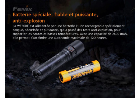 Lampe tactique FENIX WF30RE ANTI EXPLOSION 280 LUMENS BLACK