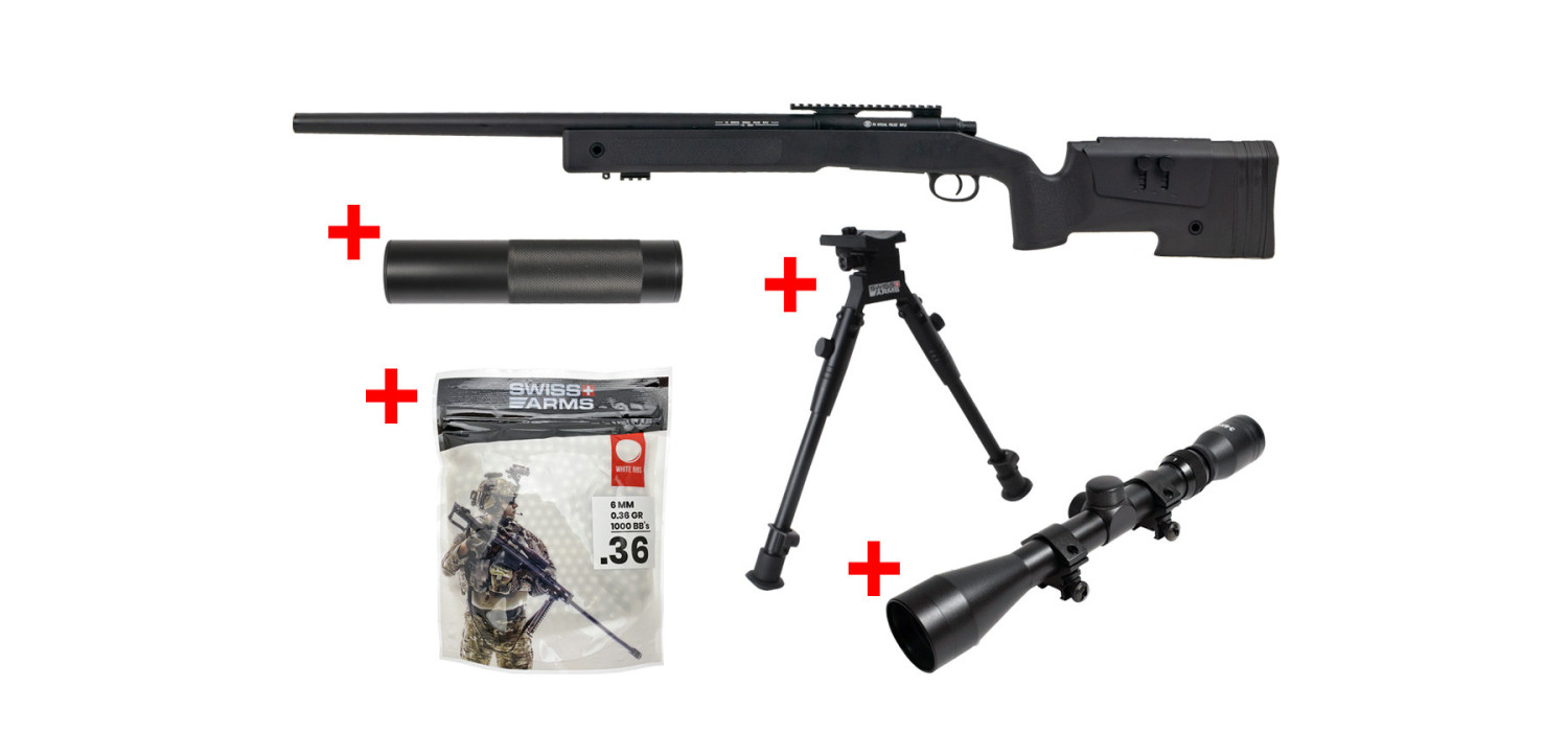 Pack Fusil SNIPER FN SPR A2 SPRING CYBERGUN + SILENCIEUX + BIPIED + LUNETTE + BILLES Pack Fusil SNIPER FN SPR A2 SPRING CYBERGUN + SILENCIEUX + BIPIED + LUNETTE + BILLES
