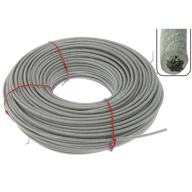 CABLE A FILET ACIER + GAINE TRANSPARENTE 3/5MM - BOBINE DE 100 M