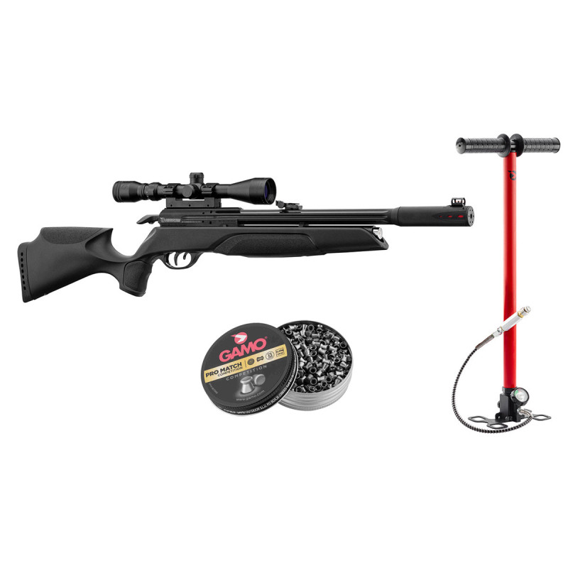 Pack carabine 5.5mm (Plomb) PCP GAMO ARROW BLACK 19.9 JOULES + LUNETTE 3-9X40 + PLOMBS + POMPE