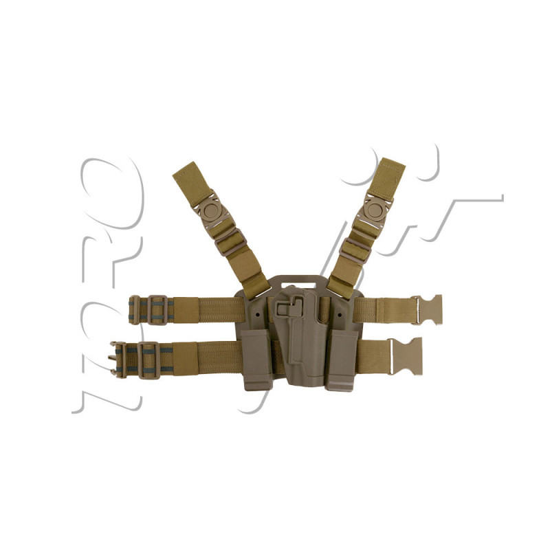 Holster de CUISSE RIGIDE CQC COLT 1911 DROITIER DOUBLE CHARGEUR TAN