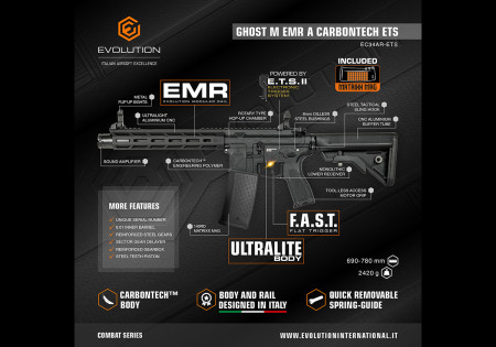 Fusil EVOLUTION GHOST M EMR AMPLIFICATEUR CARBONTECH ETS.II EVOLUTION AIRSOFT