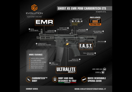 Fusil EVOLUTION GHOST XS EMR CROSSE PDW CARBONTECH ETS.II EVOLUTION AIRSOFT