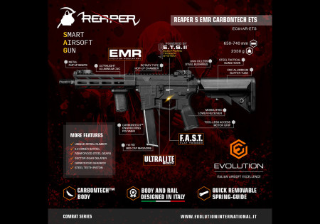 Pistolet Mitrailleur REAPER S EMR CARBONTECH ETS.II EVOLUTION AIRSOFT