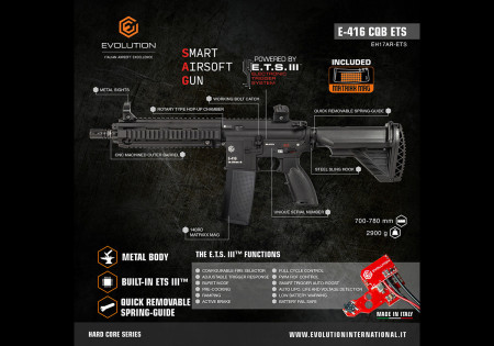 Fusil HK416 E-416 CQB METAL ETS.III EVOLUTION AIRSOFT