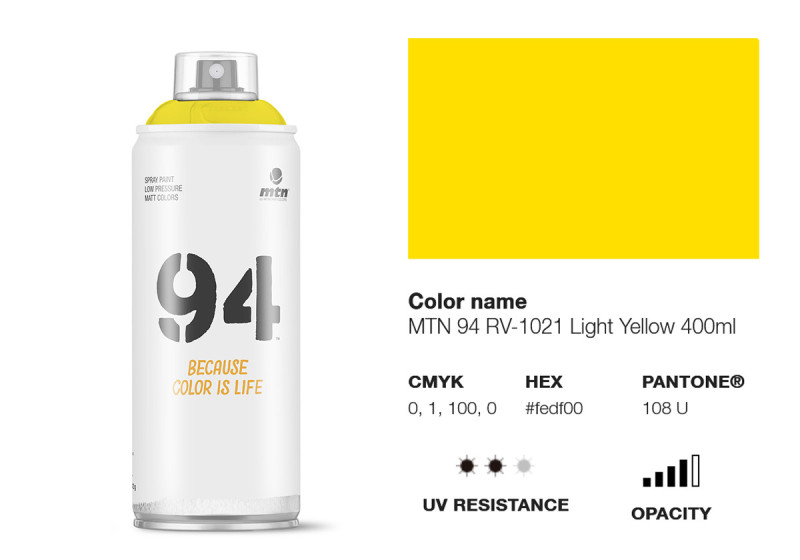 Peinture BOMBE MTN 94 400ml - RV-1021 Jaune Clair - MONTANA COLOR