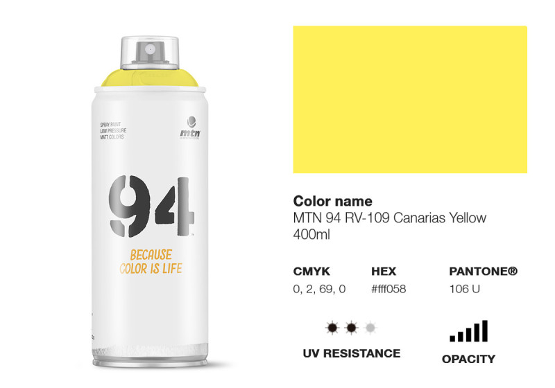Peinture BOMBE MTN 94 400ml - RV-109 Jaune Canari - MONTANA COLOR