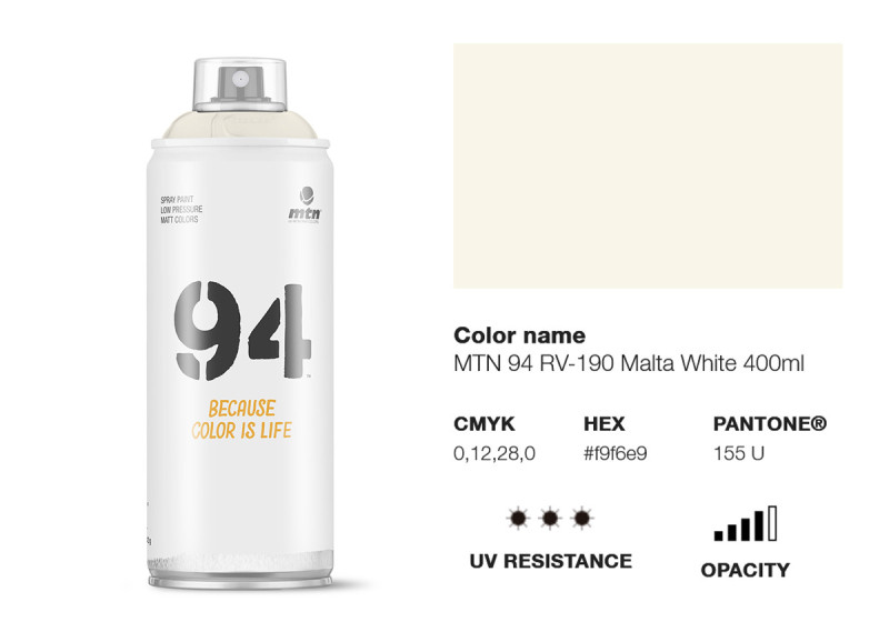 Peinture BOMBE MTN 94 400ml - RV-190 Blanc Malte - MONTANA COLOR