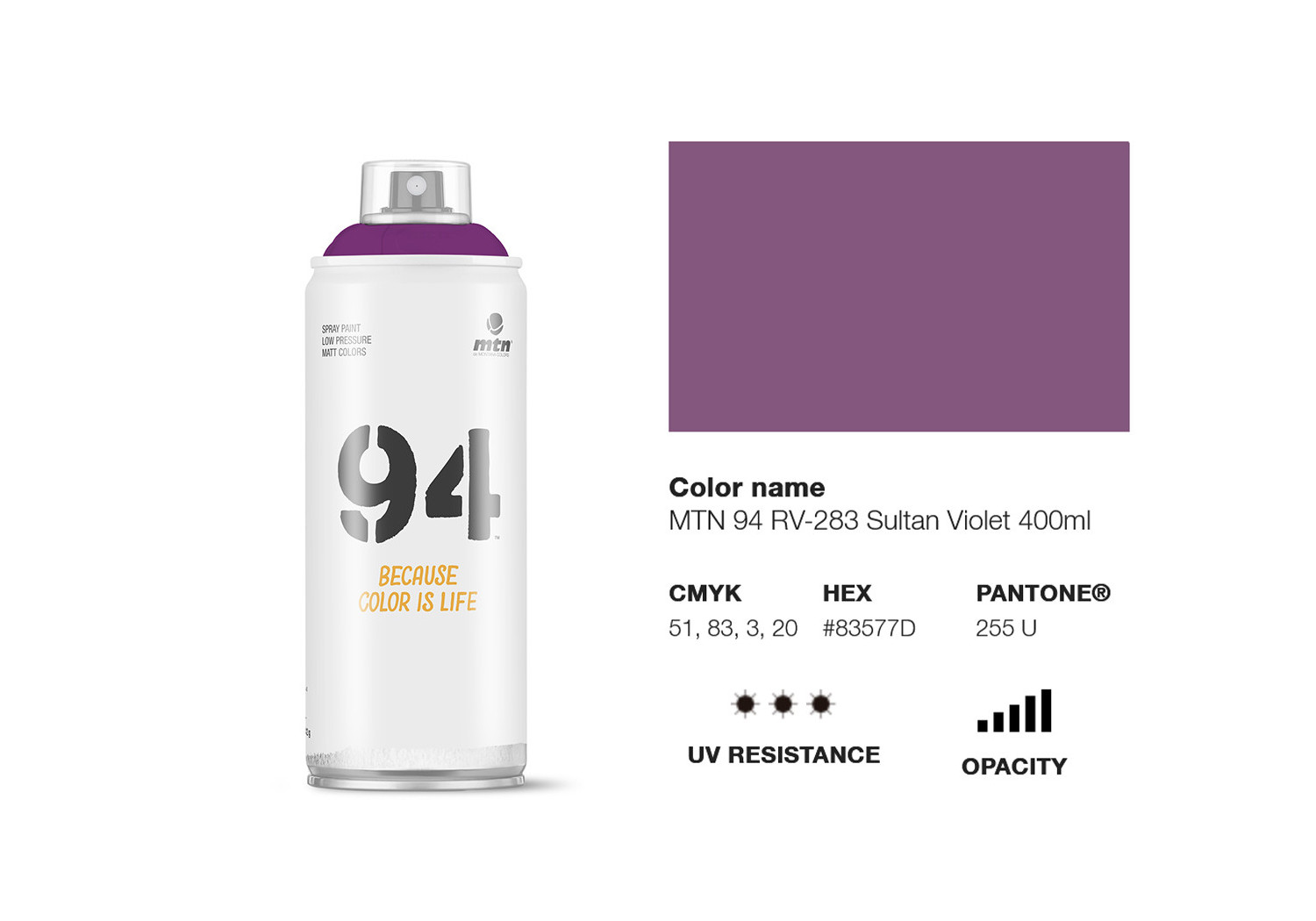 Peinture BOMBE MTN 94 400ml - RV-283 Violet Sultan MONTANA COLOR