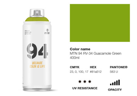 Peinture BOMBE MTN 94 400ml - RV-34 Vert Guacamole - MONTANA COLOR