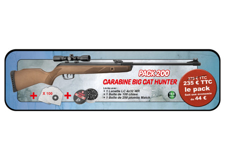 Pack carabine 4.5mm (Plomb) GAMO BIG CAT HUNTER + LUNETTE + CIBLES + P