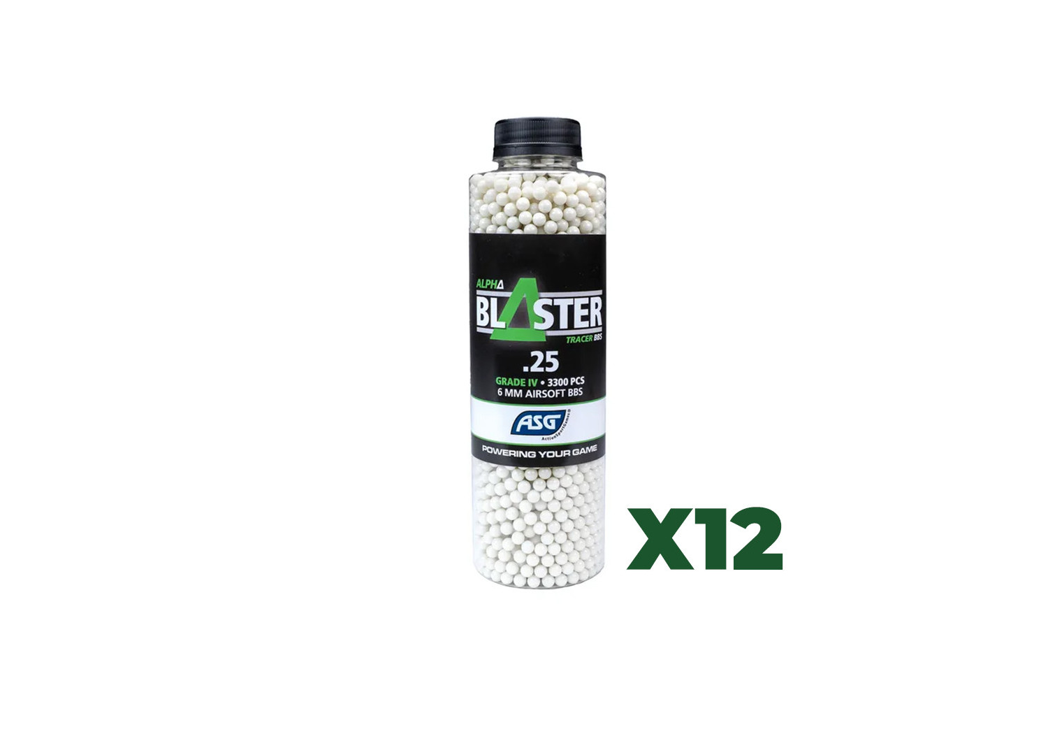 Billes traçantes 0.25g BOUTEILLE 3300 ALPHA BLASTER ASG GREEN X12 Billes traçantes 0.25g BOUTEILLE 3300 ALPHA BLASTER ASG GREEN X12