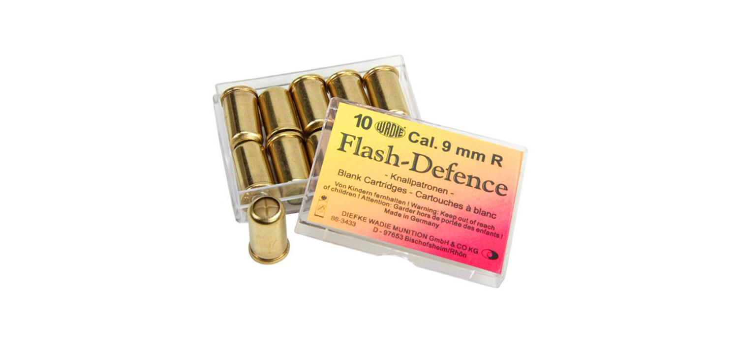 Cartouches 9mm PAK A BLANC FLASH DEFENCE FLAMME WADIE X10