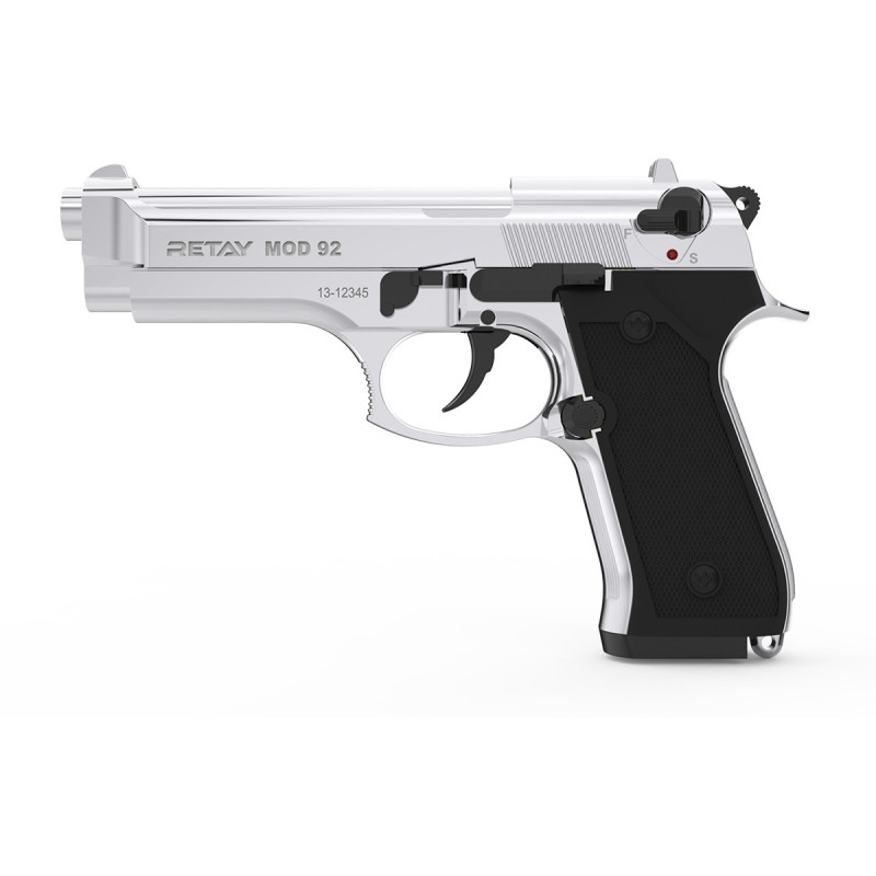 Pistolet Alarme 9mm PAK BERETTA MOD 92 NICKEL POLI BRILLANT RETAY