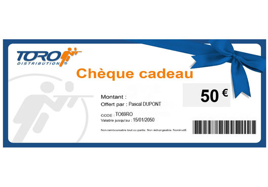 Chèque CADEAU TORO 50 EUROS numérique