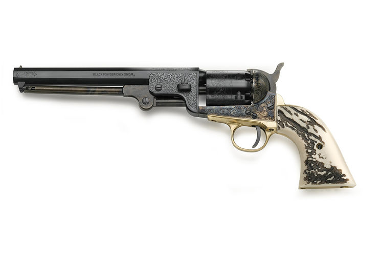 Revolver COLT 1851 NAVY YANK ACIER DELUXE STAG GRAVE Calibre 36 PIETTA (yanDL36) EDITION LIMITEE