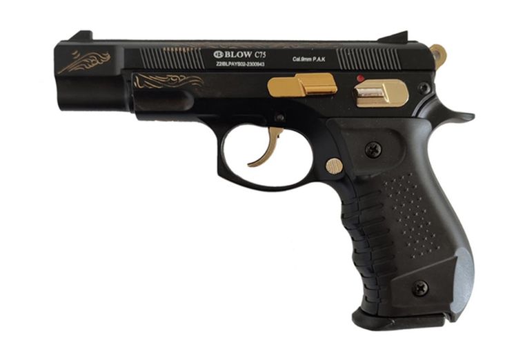 Pistolet Alarme 9mm PAK C75 BLACK GOLD "EL NINO" GRIP BLACK 18 COUPS BLOW 
