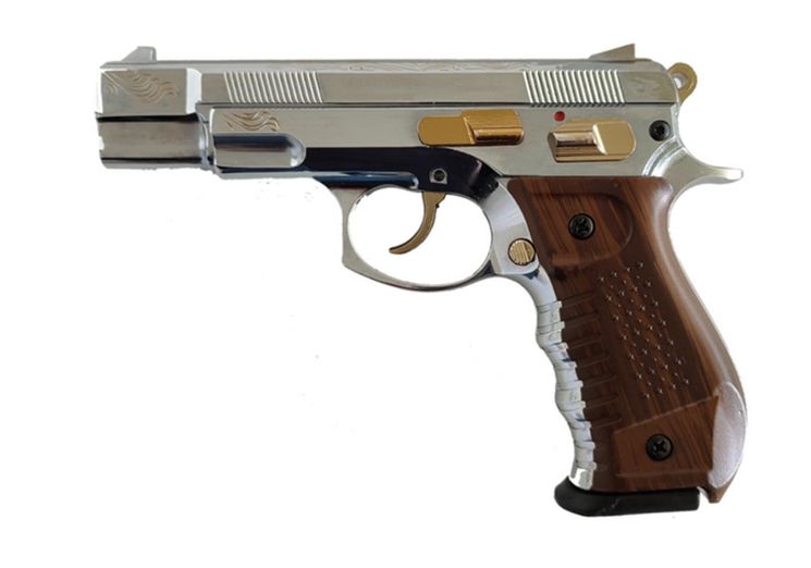 Pistolet Alarme 9mm PAK C75 SILVER GOLD "EL CHAPO" GRIP BOIS 18 COUPS BLOW 